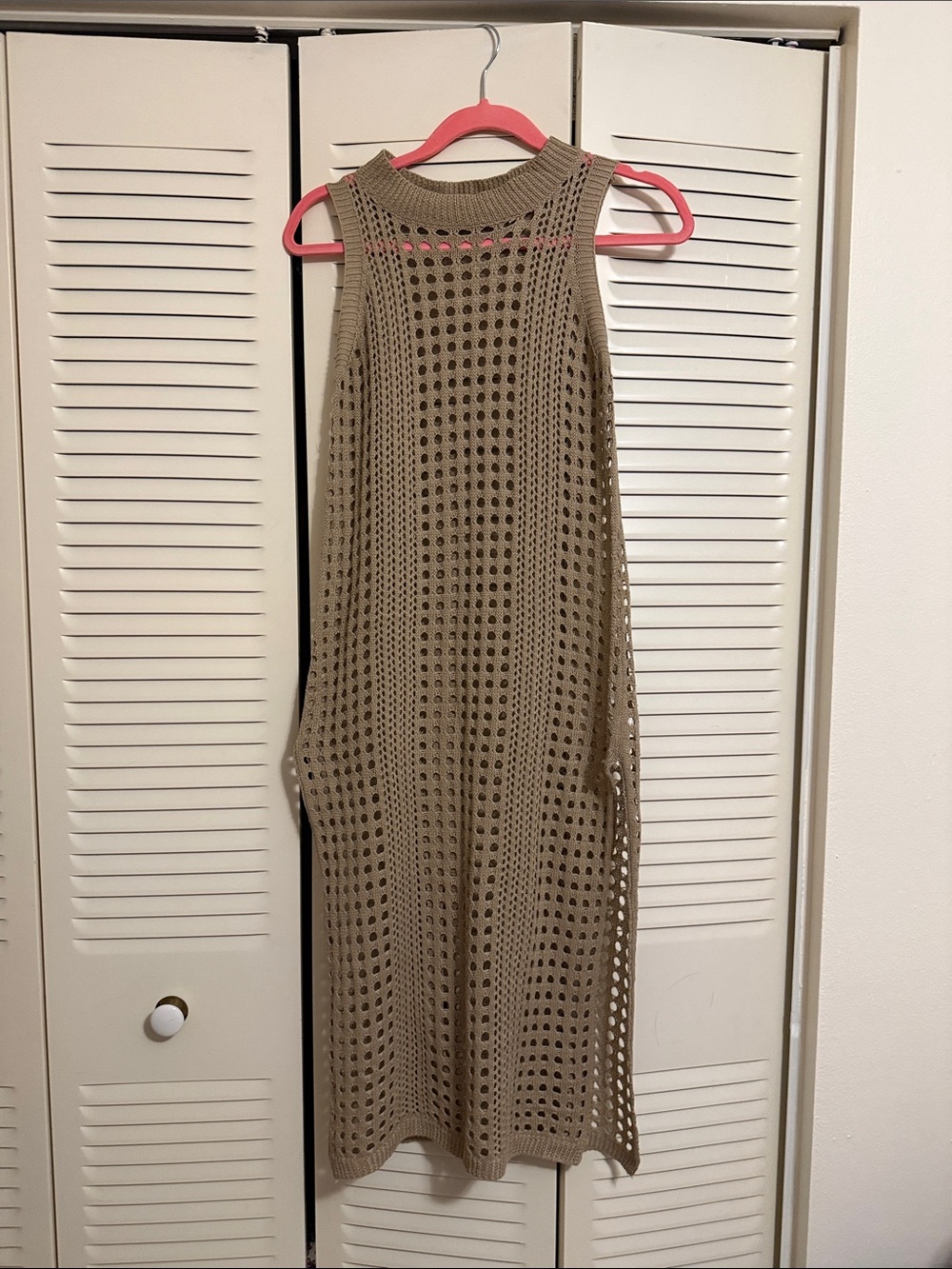 Sleeveless Crochet Maxi Dress in Taupe